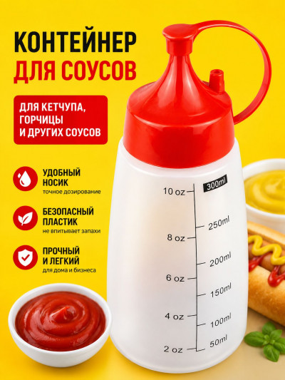 Бутылка для соуса 300 мл Monblick, прозрачный, красная крышка