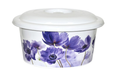 Таз 10 л с декором Violet Синие маки с крышкой, белый