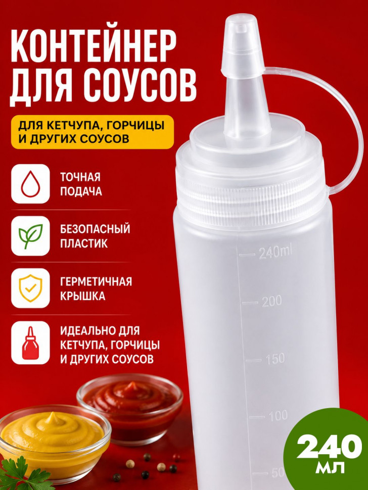 Бутылка для соуса 240 мл Monblick, прозрачный, белая крышка