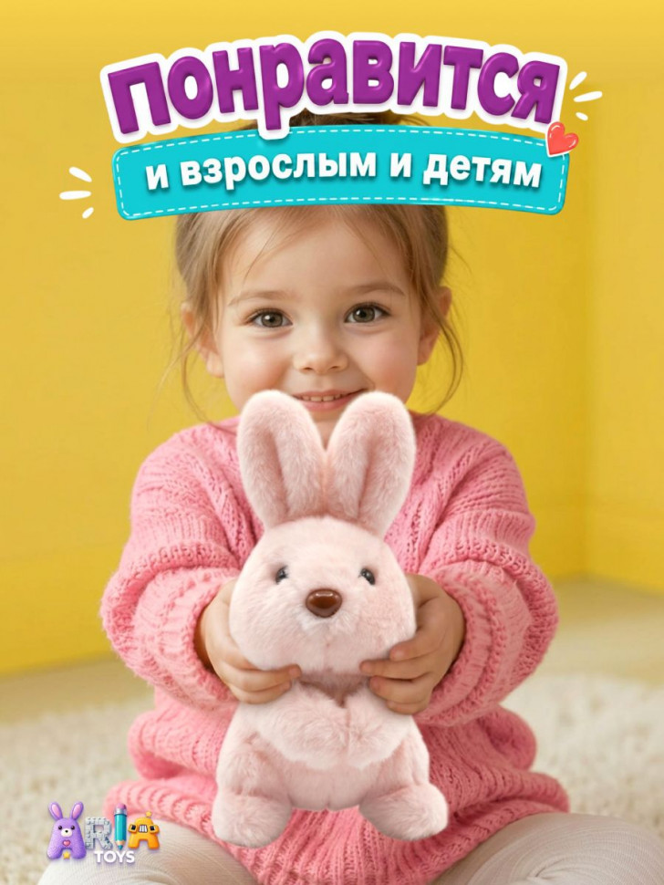 Мягкая игрушка AriaToys Зайчик с магнитными лапками, 22 см